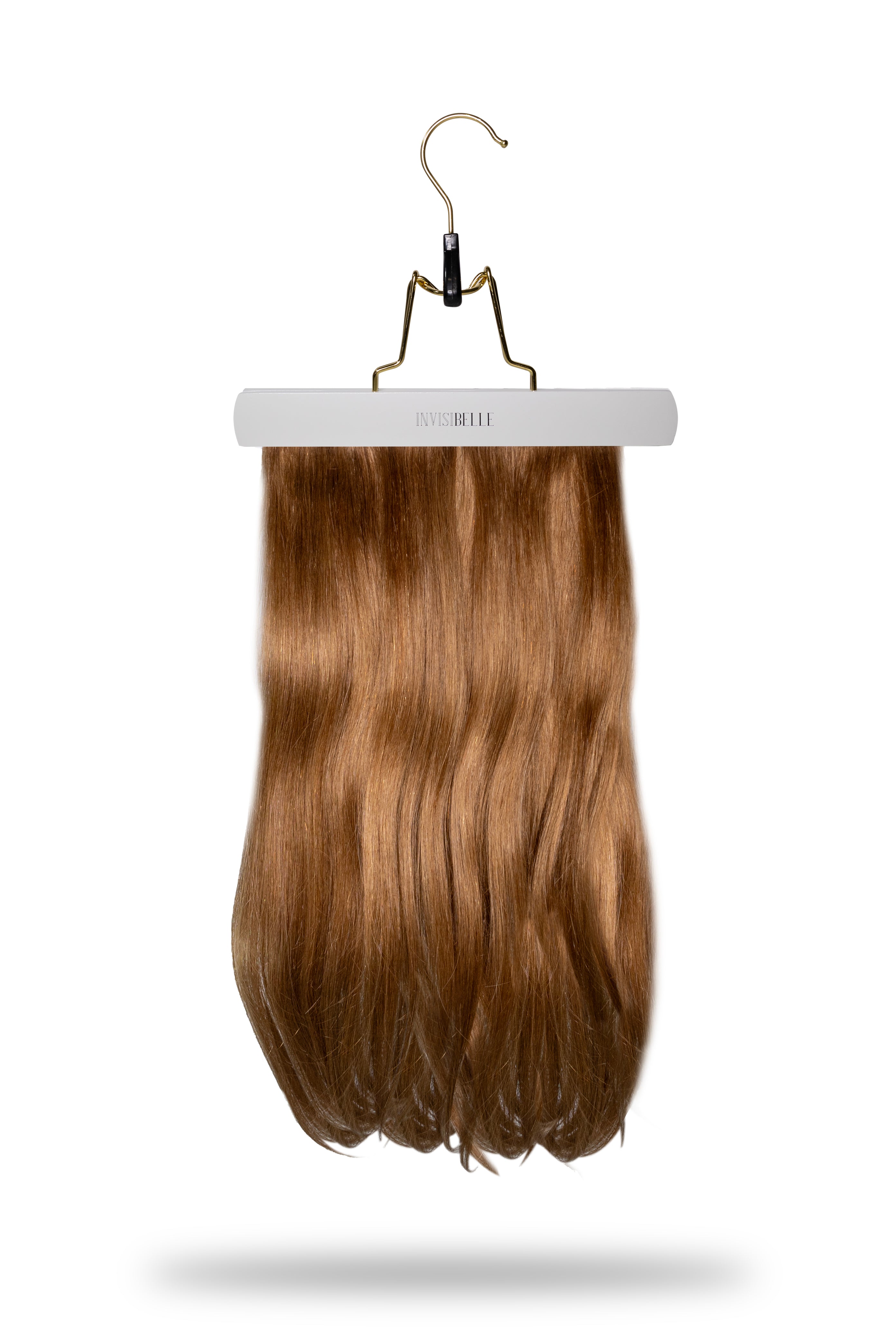 InvisiBelle Hair Extensions Gold + White Hanger and Storage Bag